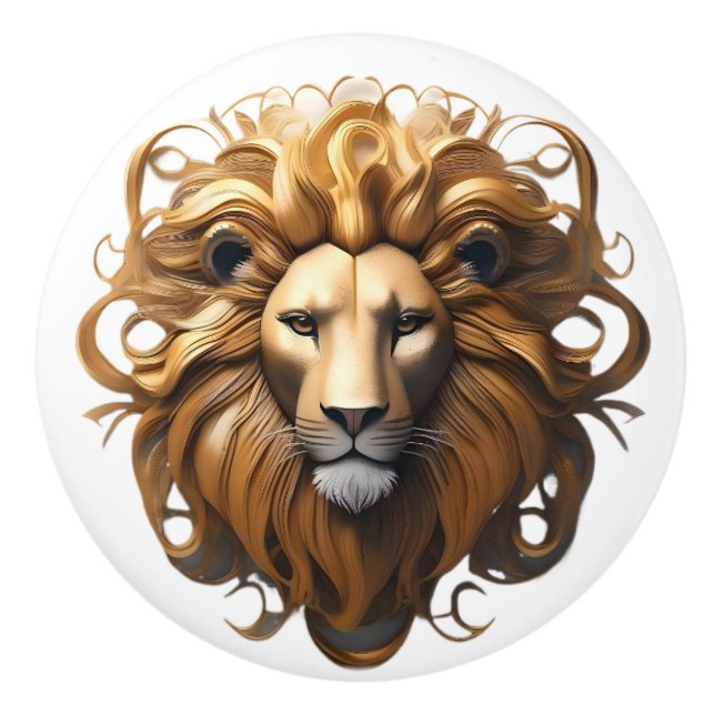 Gold Leo The Lion Star Sign, Ceramic Knob (Front)