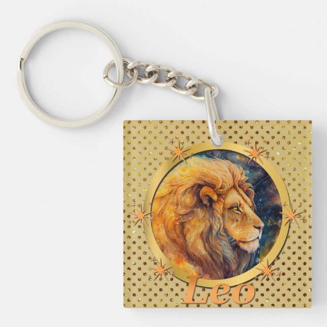 Gold Leo Zodiac Horoscope A Motivational Inspiring Key Ring (Front)