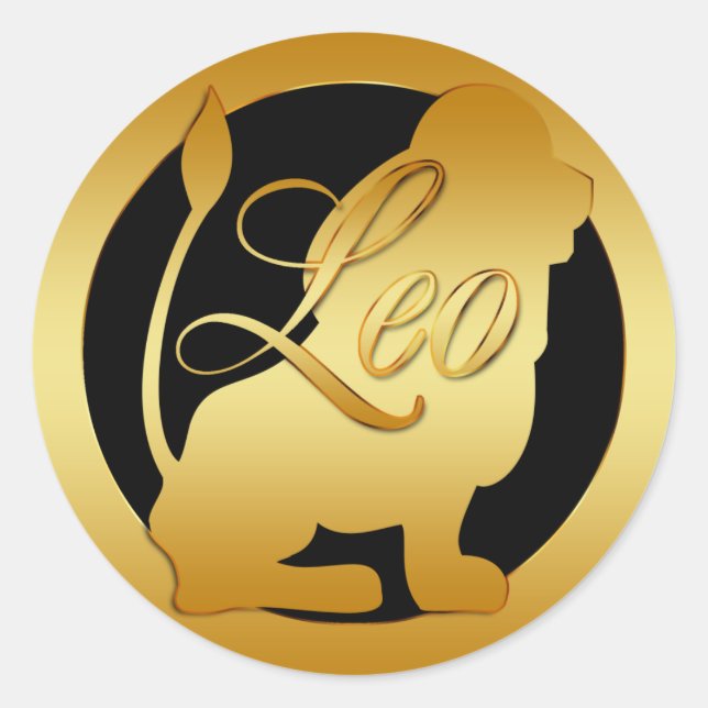 GOLD LEO ZODIAC SIGN CLASSIC ROUND STICKER (Front)