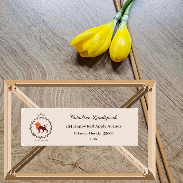 Gold Leo Zodiac Sign, Embossed Floral Address (Creator Uploaded)