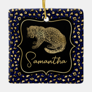 Gold Leopard and Blue Leopard Print Ceramic Ornament