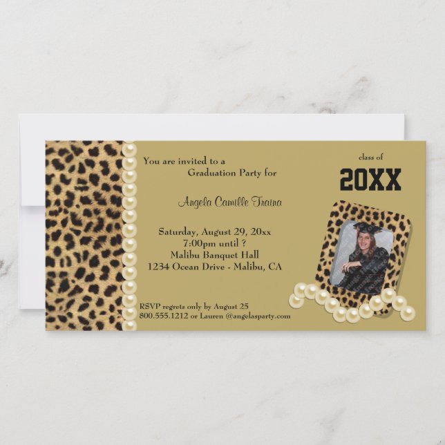 Gold Leopard And Matching Pearls  Invitation (Front)