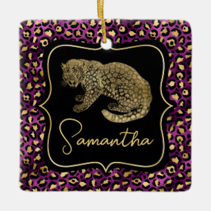 Gold Leopard and Purple Leopard Print Ceramic Ornament