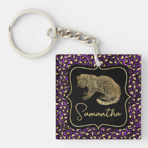 Gold Leopard and Purple Leopard Print Key Ring