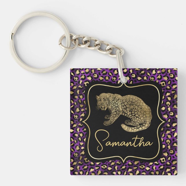 Gold Leopard and Purple Leopard Print Key Ring (Front)