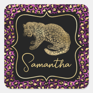 Gold Leopard and Purple Leopard Print Square Sticker