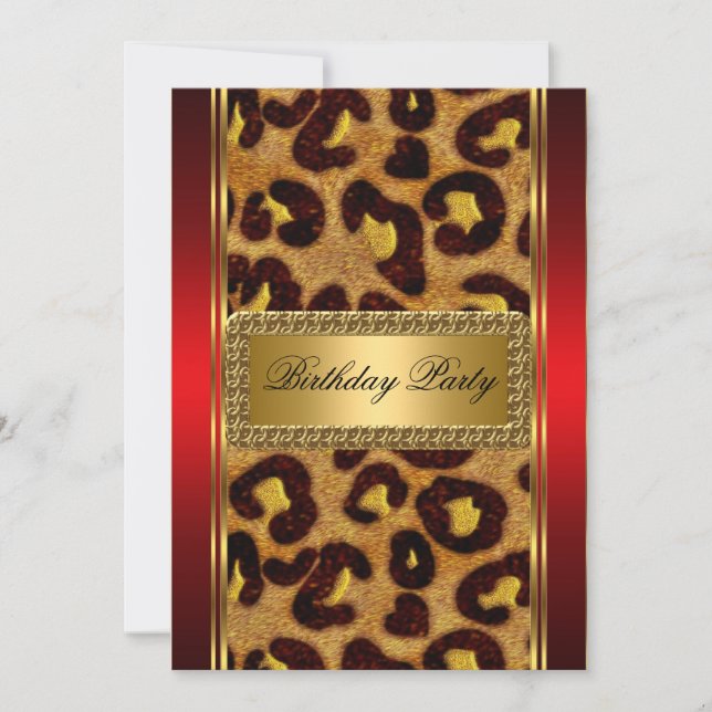 Gold Leopard and Red Art Deco Invitation (Front)