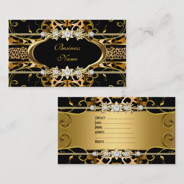 Gold Leopard Black Jewel Look Image Business Card (Front/Back)