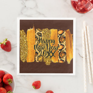 Gold & Leopard Brush Stroke Happy New Year 20xx Napkin
