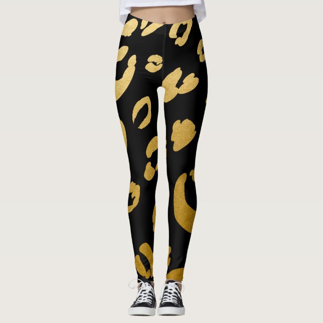 Gold Leopard Cheetah Wild Animal Print Chic Leggings (Front)