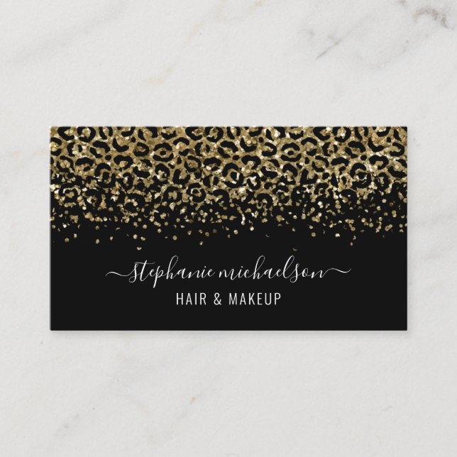 Gold Leopard Glitter Beauty Salon Business Card (Front)