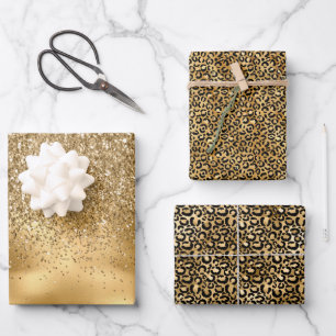 Gold Leopard Glitter Glam Wrapping Paper Sheet