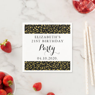 Gold Leopard, Glitter, Leopard Pattern, Birthday Napkin