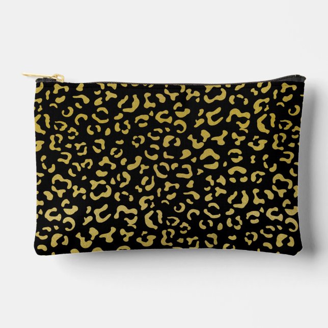 Gold Leopard, Gold Glitter, Leopard Pattern Accessory Pouch (Front)
