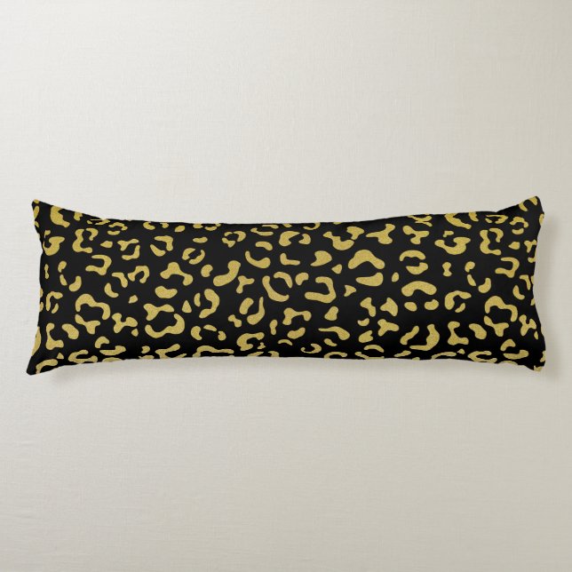 Gold Leopard, Gold Glitter, Leopard Pattern Body Cushion (Front)