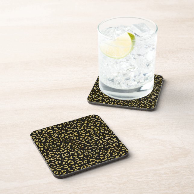 Gold Leopard, Gold Glitter, Leopard Pattern Coaster (Right Side)