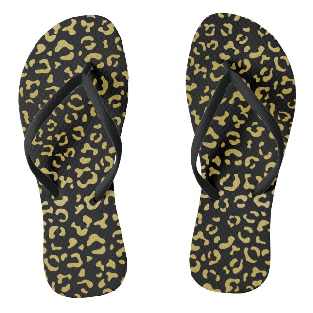 Gold Leopard, Gold Glitter, Leopard Pattern Flip Flops (Footbed)