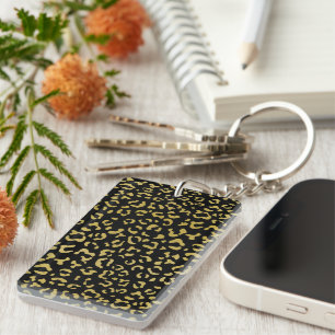 Gold Leopard, Gold Glitter, Leopard Pattern Key Ring