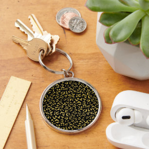 Gold Leopard, Gold Glitter, Leopard Pattern Key Ring