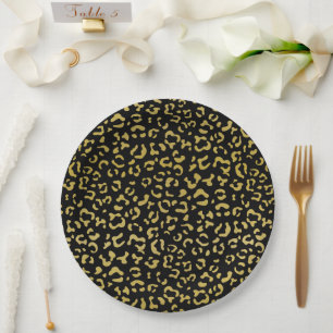Gold Leopard, Gold Glitter, Leopard Pattern Paper Plate