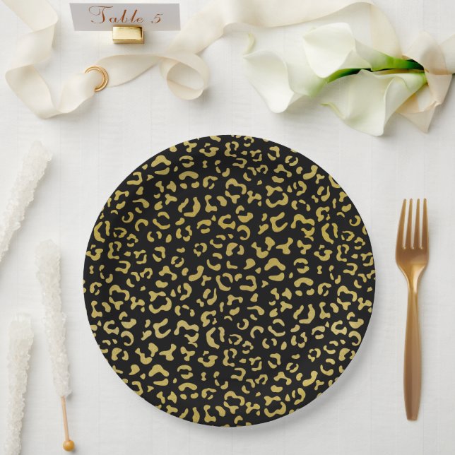 Gold Leopard, Gold Glitter, Leopard Pattern Paper Plate (Wedding)
