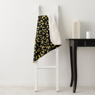 Gold Leopard, Gold Glitter, Leopard Pattern Sherpa Blanket