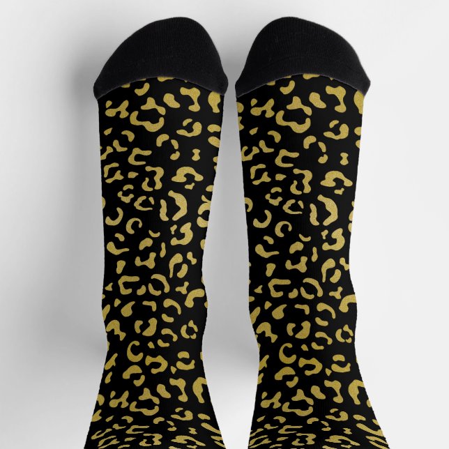 Gold Leopard, Gold Glitter, Leopard Pattern Socks (Top)
