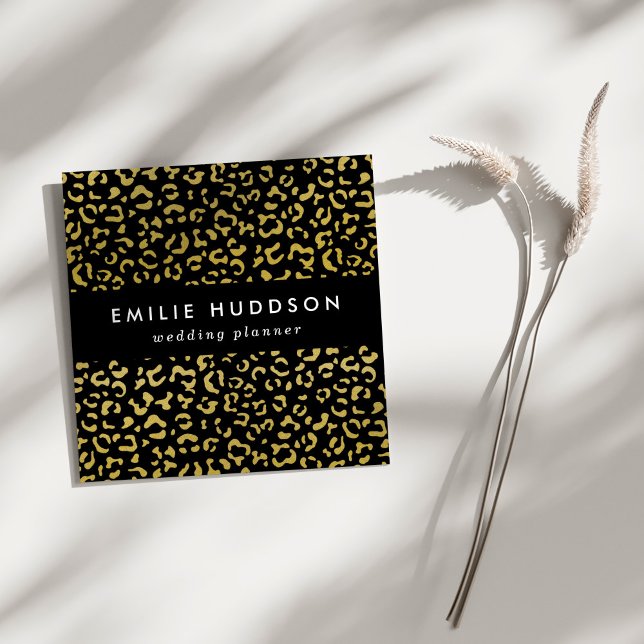 Gold Leopard, Gold Glitter, Leopard Pattern Square Business Card (Creator Uploaded)