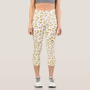 Gold Leopard, Gold Glitter, Leopard Print Capri Leggings