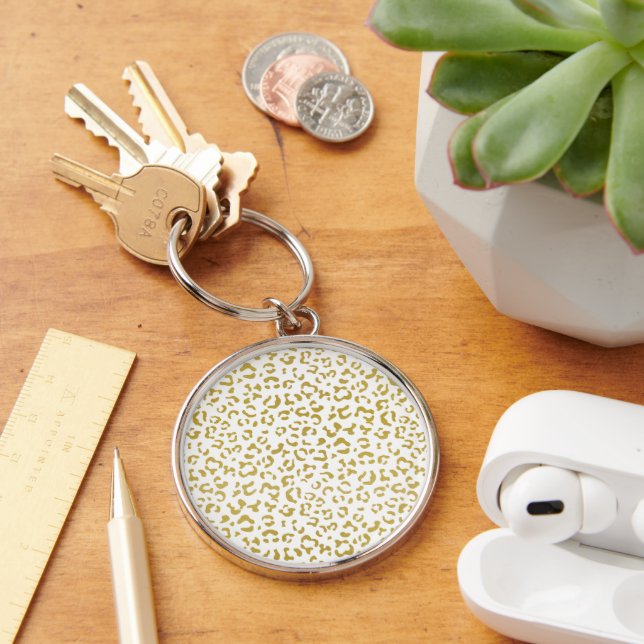 Gold Leopard, Gold Glitter, Leopard Print Key Ring (Desk)