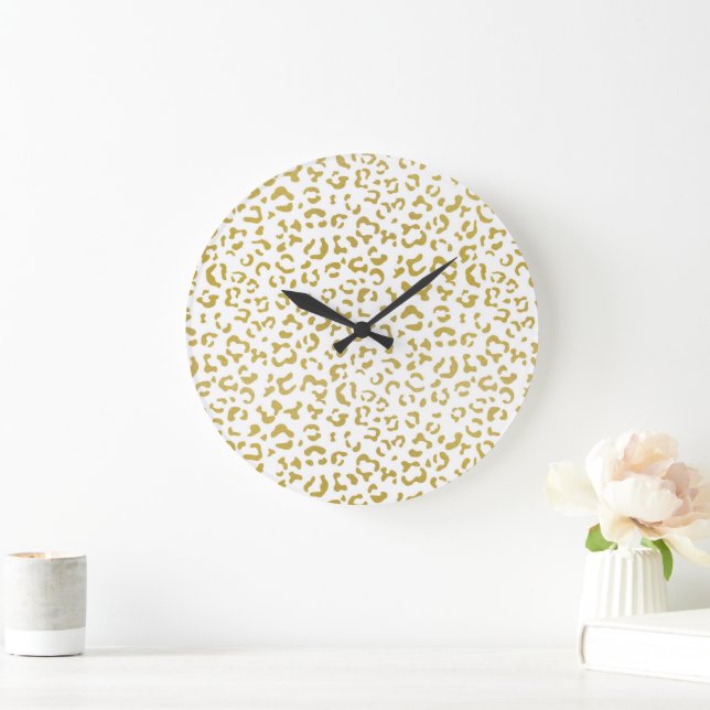 Gold Leopard, Gold Glitter, Leopard Print Large Clock (Home)