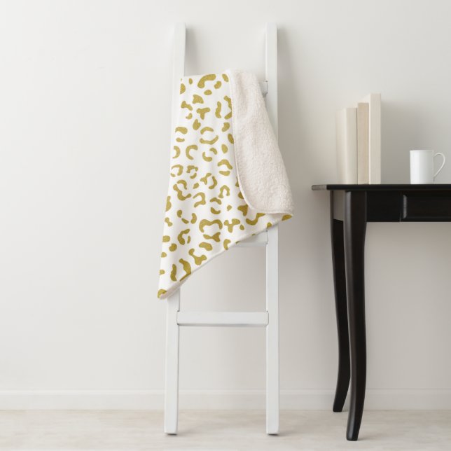 Gold Leopard, Gold Glitter, Leopard Print Sherpa Blanket (In Situ)