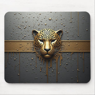 Gold Leopard Head With Metallic Drip Style 🐆 Mouse Mat