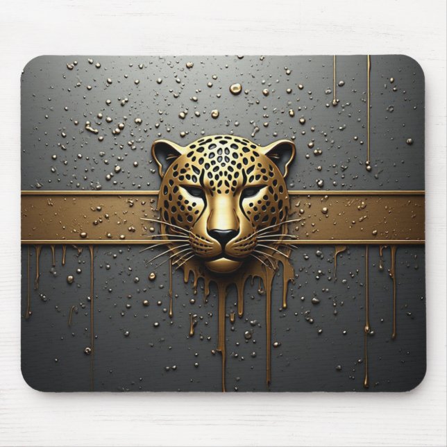 Gold Leopard Head With Metallic Drip Style 🐆 Mouse Mat (Front)