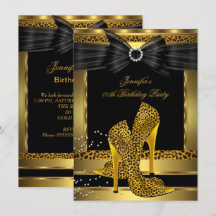 Gold Leopard High Heel Shoe Black Birthday Party Invitation