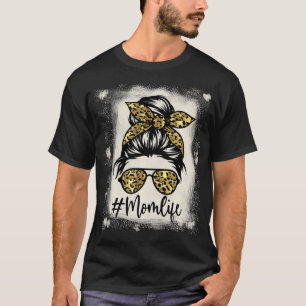Gold Leopard Mom Life Bleached Messy Hair Bun Tie  T-Shirt