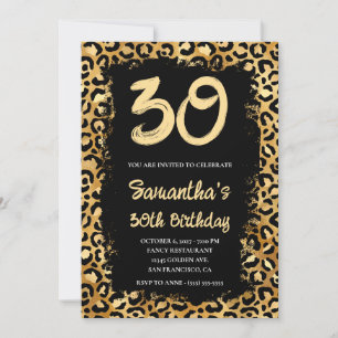 Gold Leopard Painted Black 30th Birthday Invitation