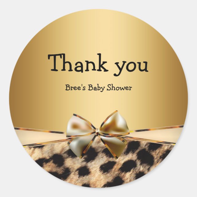 Gold & Leopard Print Bow Chic Glam Animal Print Classic Round Sticker (Front)