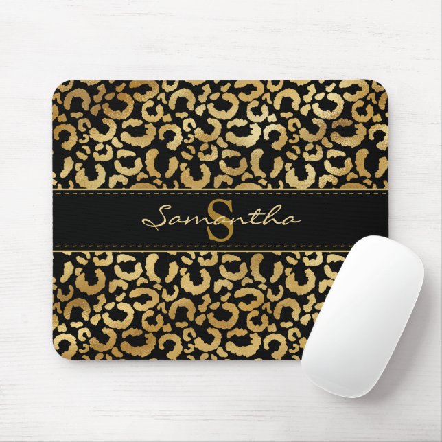 Gold leopard print custom mouse mat (With Mouse)