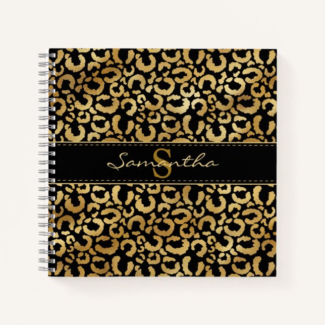 Gold leopard print custom Spiral Notebook (Front)