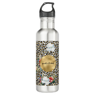 Gold Leopard Print Floral personalised quote 710 Ml Water Bottle