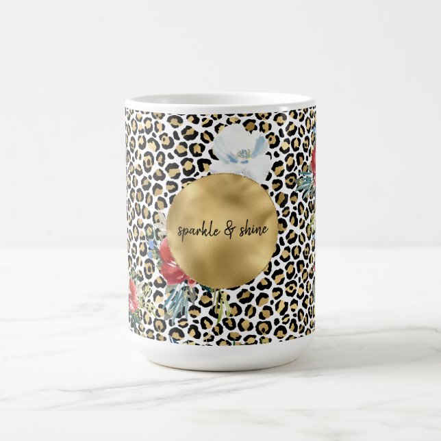 Gold Leopard Print Floral personalised quote Coffee Mug (Center)