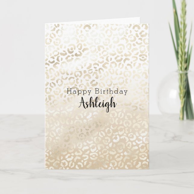 Gold Leopard Print Khaki Cream Beige Watercolor Card (Front)