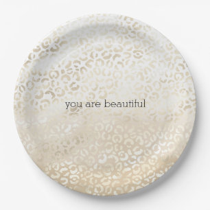 Gold Leopard Print Khaki Cream Beige Watercolor Paper Plate