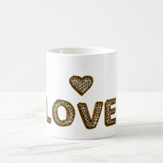 Gold Leopard Print Love Heart Coffee Mug (Center)