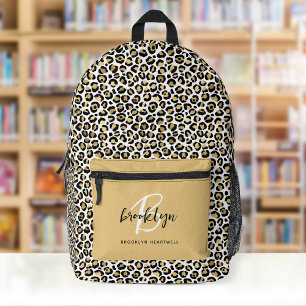 Gold Leopard Print Monogram Name Back to School Printed Backpack