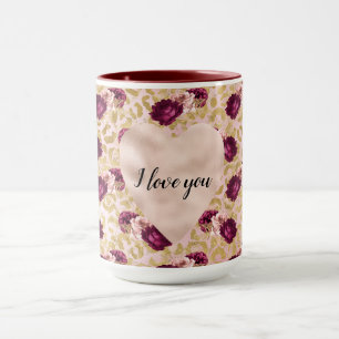 Gold Leopard Print Pink Roses Floral Heart   Mug