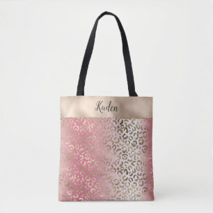 Gold Leopard Print Pink White Ombre Tote Bag