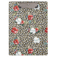 Gold Leopard Print Red White Floral