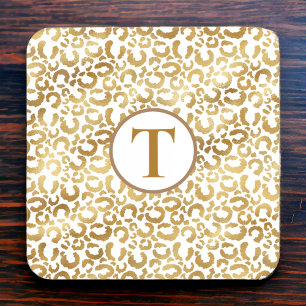 Gold Leopard Skin Monogrammed Coaster